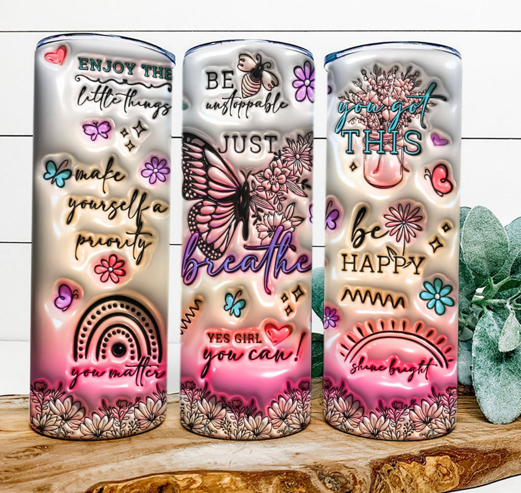 3D affirmations butterfly inflated tumbler