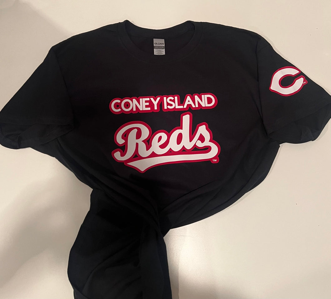 Red baseball shirt with front back and sleeve design
